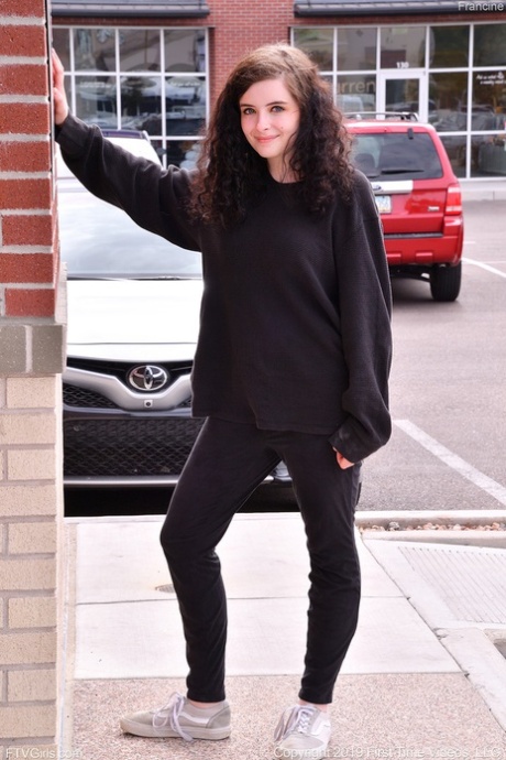 Beautifully dressed Francine toys her delicious shaved pussy with huge dildos