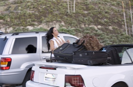 Hugely busty pornstar showing off her massive big tits wherever she goes