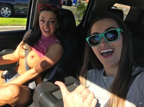 Hot brunette lesbian sluts licking ass, eating pussy and fingering in public