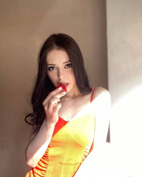 Sweet brunette teen Molly Lo takes a series of non-nude self shots