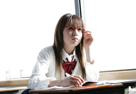 Hot asian schoolgirl Yume Kimino taking off her skirt and panties