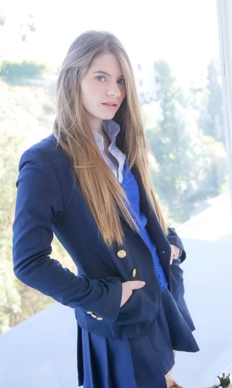 Long-haired teenage sweetie Alice March gets rid of her uniform and panties