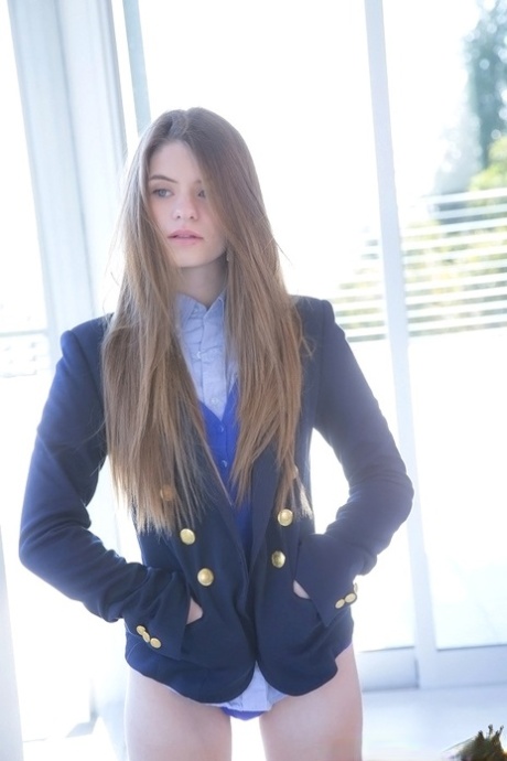 Long-haired teenage sweetie Alice March gets rid of her uniform and panties