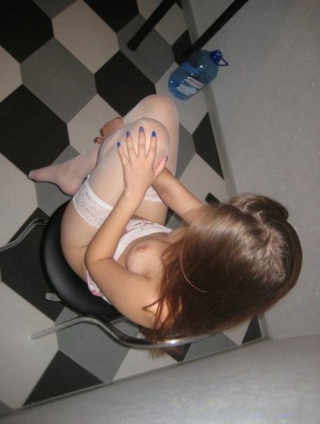 Sexy brunette teen exposes her nice tits, cute ass & tasty pussy in stockings