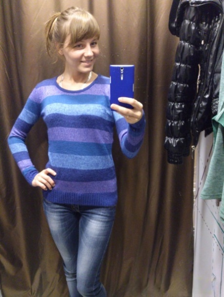 Playful amateur teen posing and stripping in a solo compilation