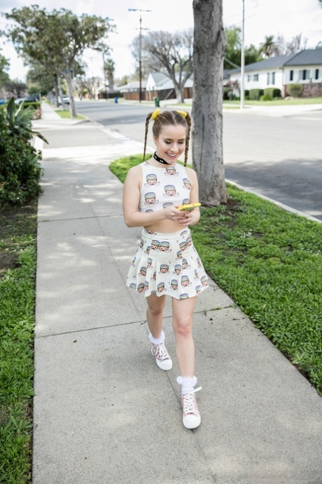 Slutty teen Lilly Ford gets her face and throat roughly fucked on sofa