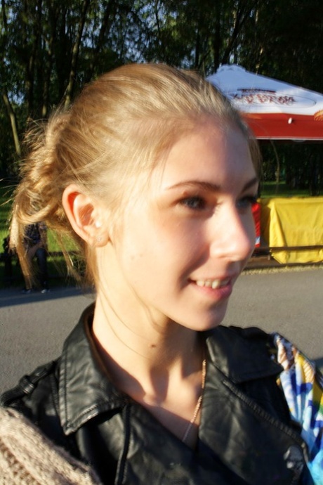 Slim amateur uncovers her small tits in blue jeans during homemade action