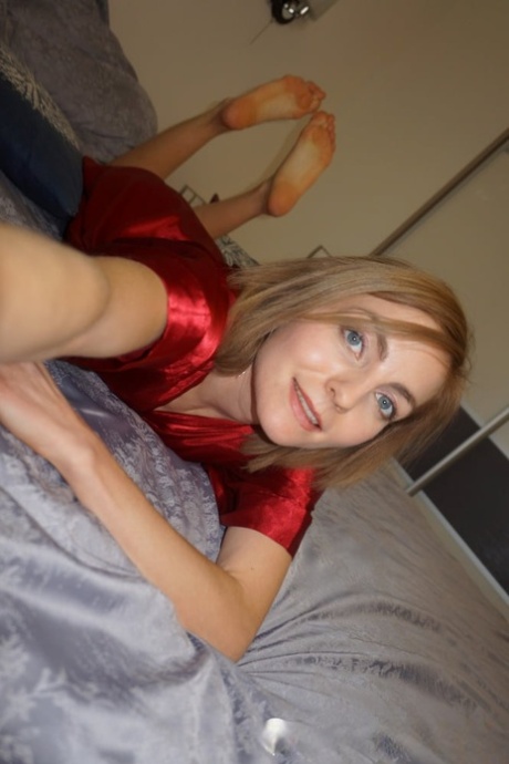 Alluring brunette shows her tiny tits in lingerie & while naked