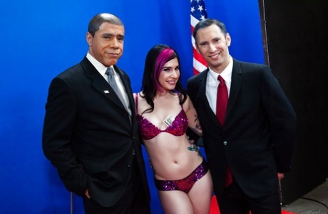 Hardcore gangbang is the matter of politics for tattooed secretary