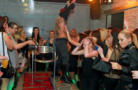 Hot European sluts sucking big cock & getting mouthful at CFNM groupsex party