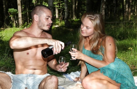 Busty teen enjoys passionate anal fucking in the forest