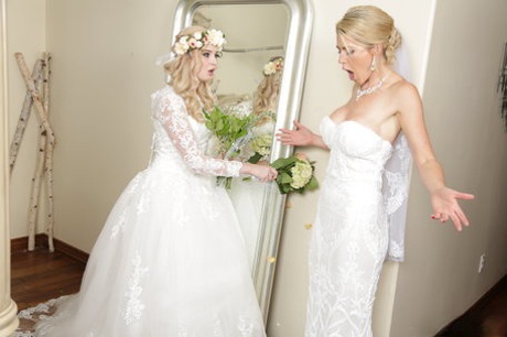 Hot lesbian brides Lexi & Kit pussy lick & scissor before sharing a big cock