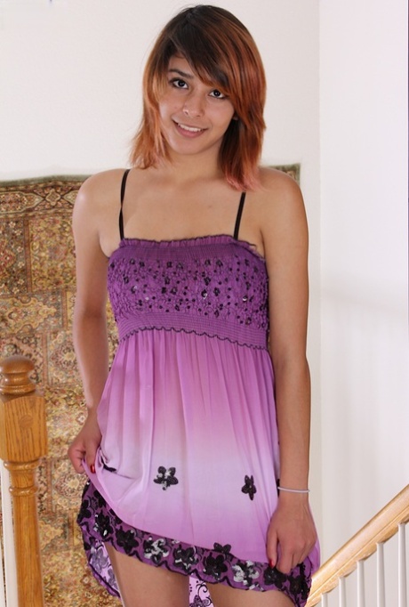 Latina amateur with puffy nipples undressing and exposing her shaved holes