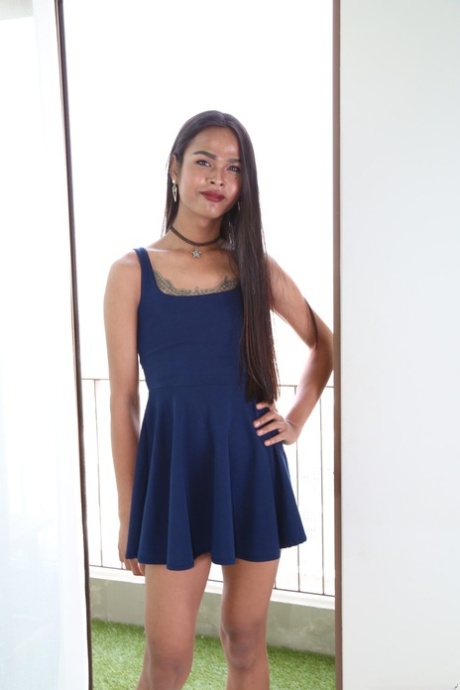 Leggy brunette trap Bee A gets around to exposing her shemale cock