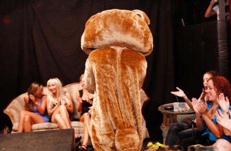 CFNM action with a dancing bear enjoying handjobs and blowjobs