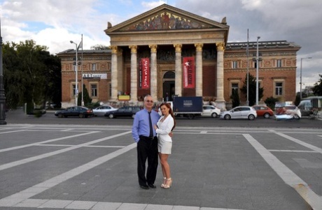 Sexy redhead with great legs hooks up with her sugar daddy for regular sex