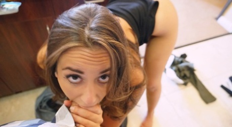 Aroused Layla London sucks off a guy in POV after some sexy teasing