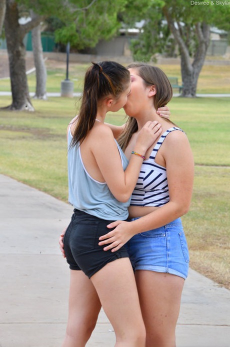 Hot lesbians Desiree & Skylar toy pussies after a public display of affection