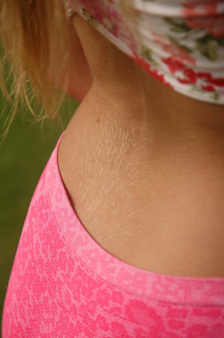 Petite blonde Pearla Soonin flashing tiny tits & horny pussy outdoors