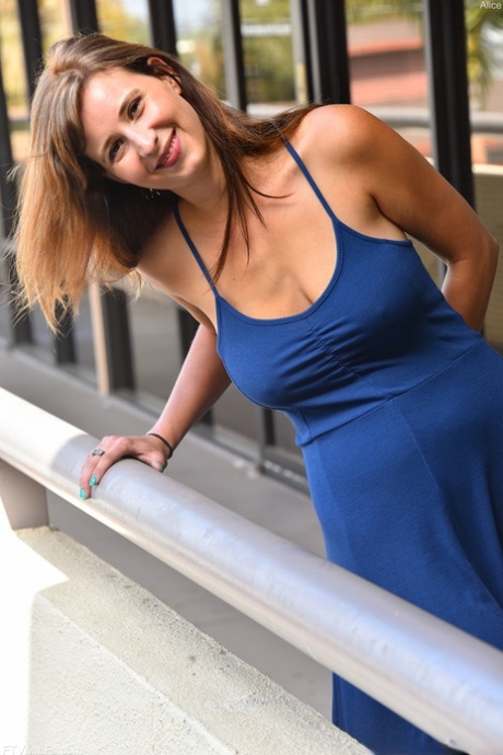 Horny MILF Alice displays her exotic tits and mature coochie in public