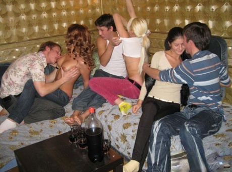 Young girls engage in group sex while attending a pizza party