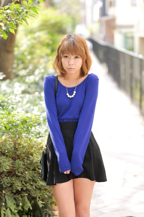 Petite Asian girl Fu Sazanami reveals her twat and gets rammed while standing