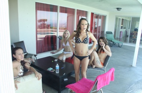 Unsuspecting chick gets cummed on in public and ends up in bukkake orgy