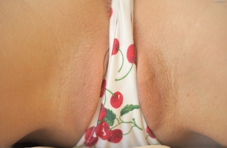 Hot blonde shows panty upskirt & cameltoe & pulls panties from stuffed vagina