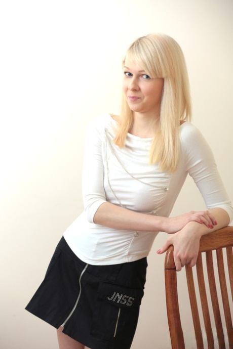 Beautiful teen Kristi grabs her bare ass while having sex in knee high socks