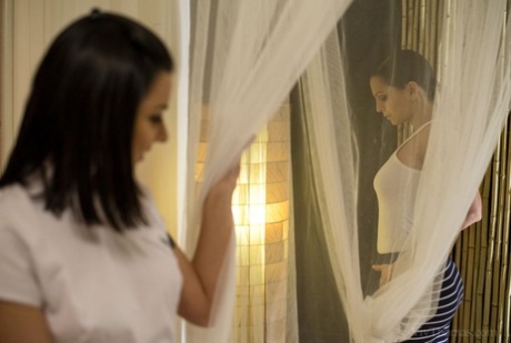 Sexy Cindy Hope & Eve Angel lick each other's pink holes in the massage room