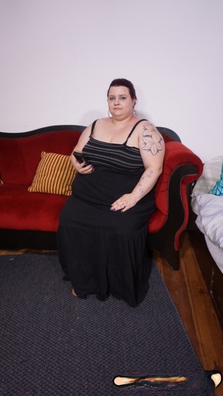 Tattooed German BBW housewife strips to suck cock & takes a huge thick facial