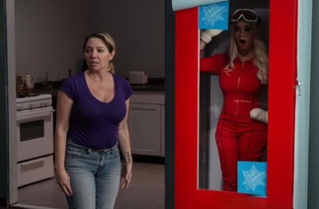 Busty blonde babe Victoria June doffs her red uniform and takes a dick