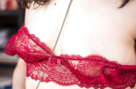 Nerdy amateur chick Irene A stripping naked in her office