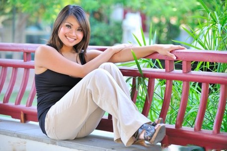 Adorable Asian sweetie Annie Lee flashes her big juggs and her twat