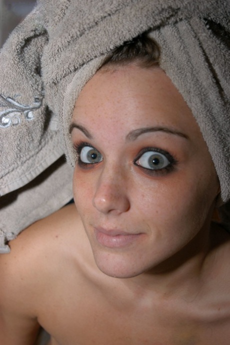 Big-eyed brunette Natasha Nice flashes natural tits & hot naked ass upskirt