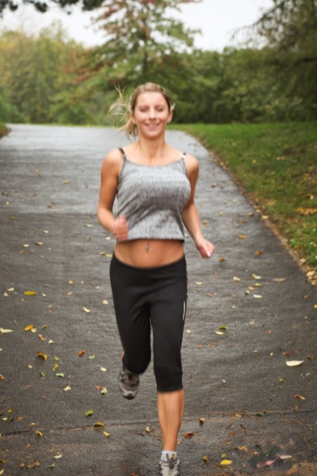 Athletic amateur Katerina Hartlova unleashes her huge boobs on a playground