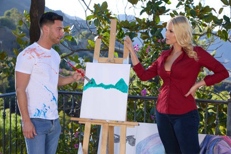 Blonde mom Vanessa Cage getting her horny pussy cleaned up & fucked by a stud