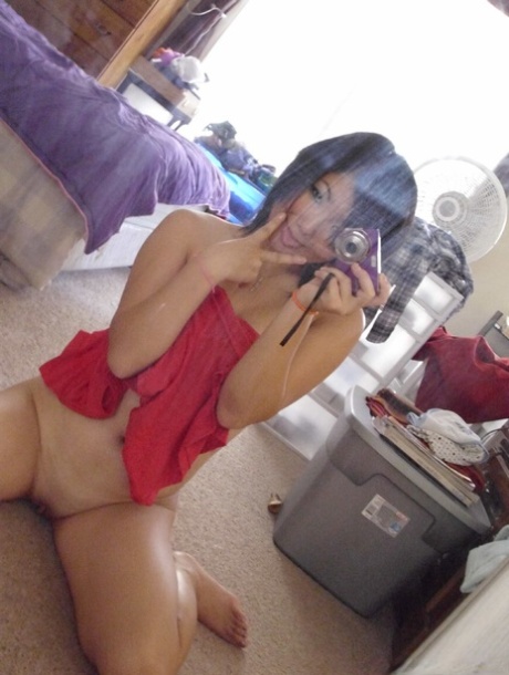 Bootylicious teenage girlfriend takes selfies of her hot body while stripping