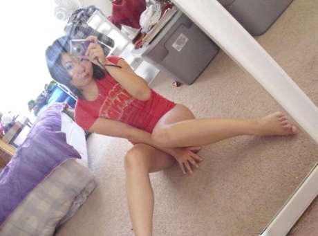 Bootylicious teenage girlfriend takes selfies of her hot body while stripping