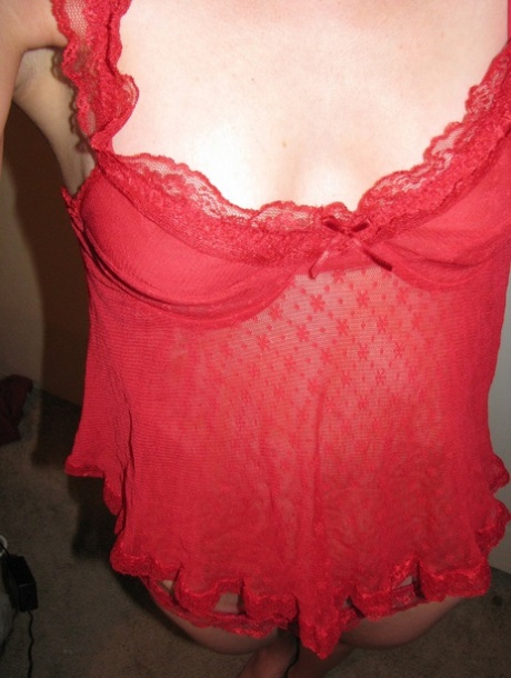 Cute amateur teen Brandi Montes poses in her red lingerie and & strips