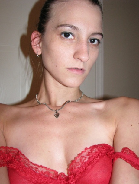 Cute amateur teen Brandi Montes poses in her red lingerie and & strips