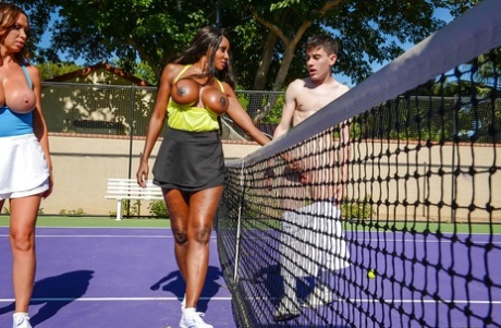 Busty black and white MILFs Nikki Benz and Diamond Jackson having threesome