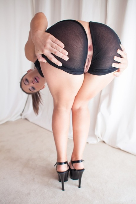 Sexy slut Abella Danger stretches legs showing phat ass & shaved cunt