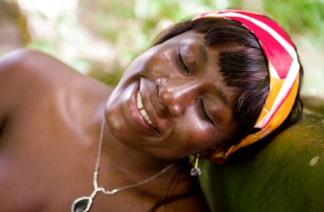 Older black woman Lewa getting naked in woods for nude modeling debut