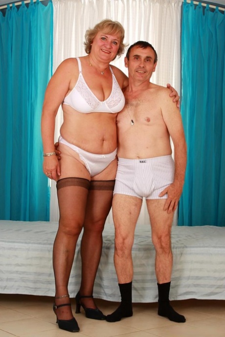 Nylon clad European granny giving head and and riding cock before cumshot