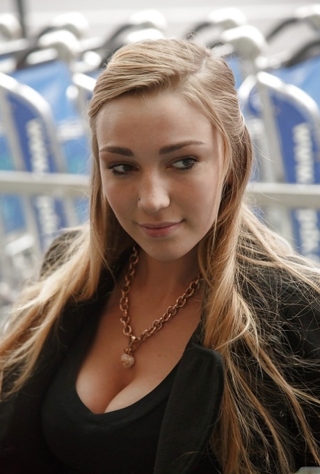 Pierced blonde slut Kendra Sunderland flashing her tits in public