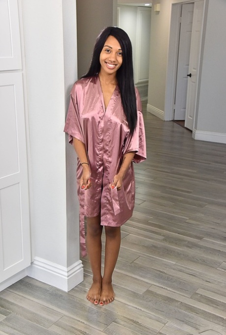 Saggy boobed ebony teen Alexis Avery showing off her dark holes close up