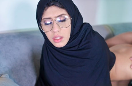 Petite Arab girl Angel Del Rey gets deep anal fuck in hijab & glasses